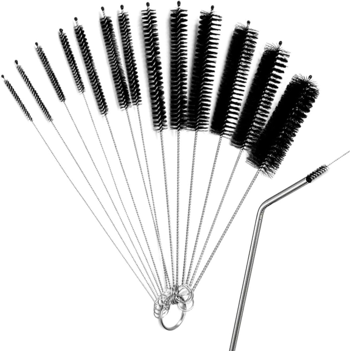 Flessenborstel Set - Reinigingsborstels - Flessen Reinigen - Nylon Borstelharen - 10 Delig - Zwart