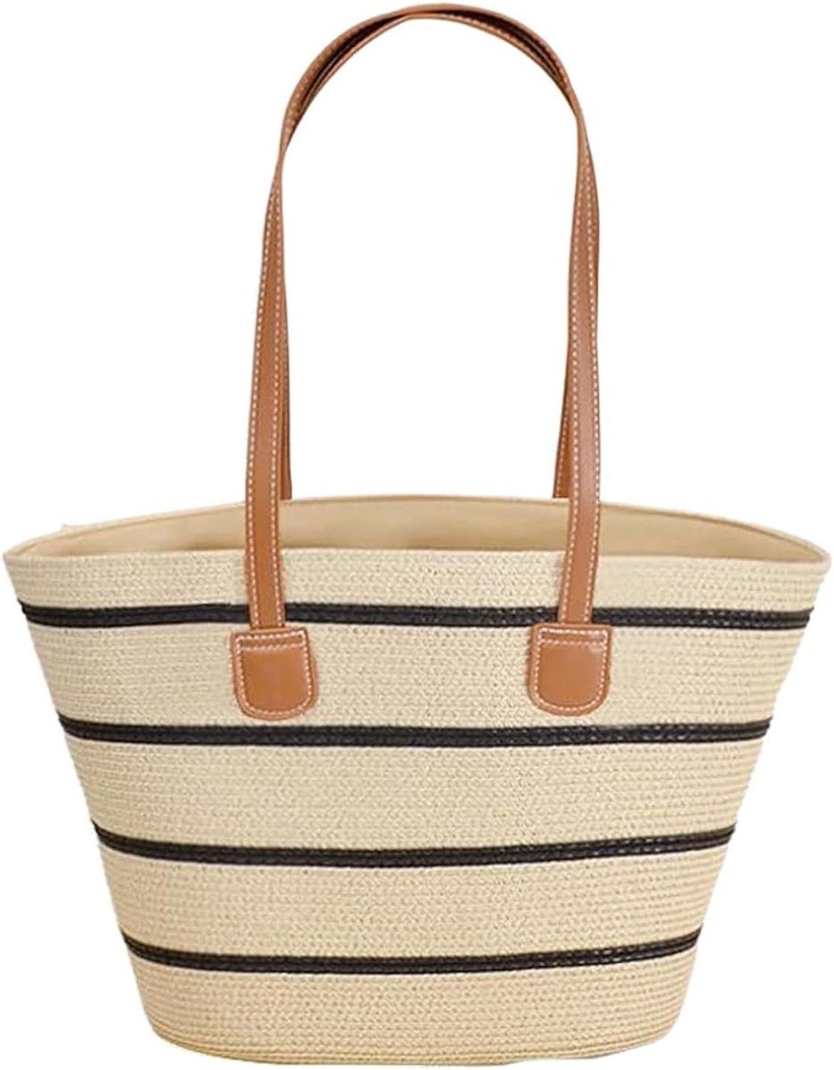 Strooitas Schoudertas - Boho Tas - Zomerse Uitjes - Handgeweven Stijl - 40 x 30 cm - Natuurlijk