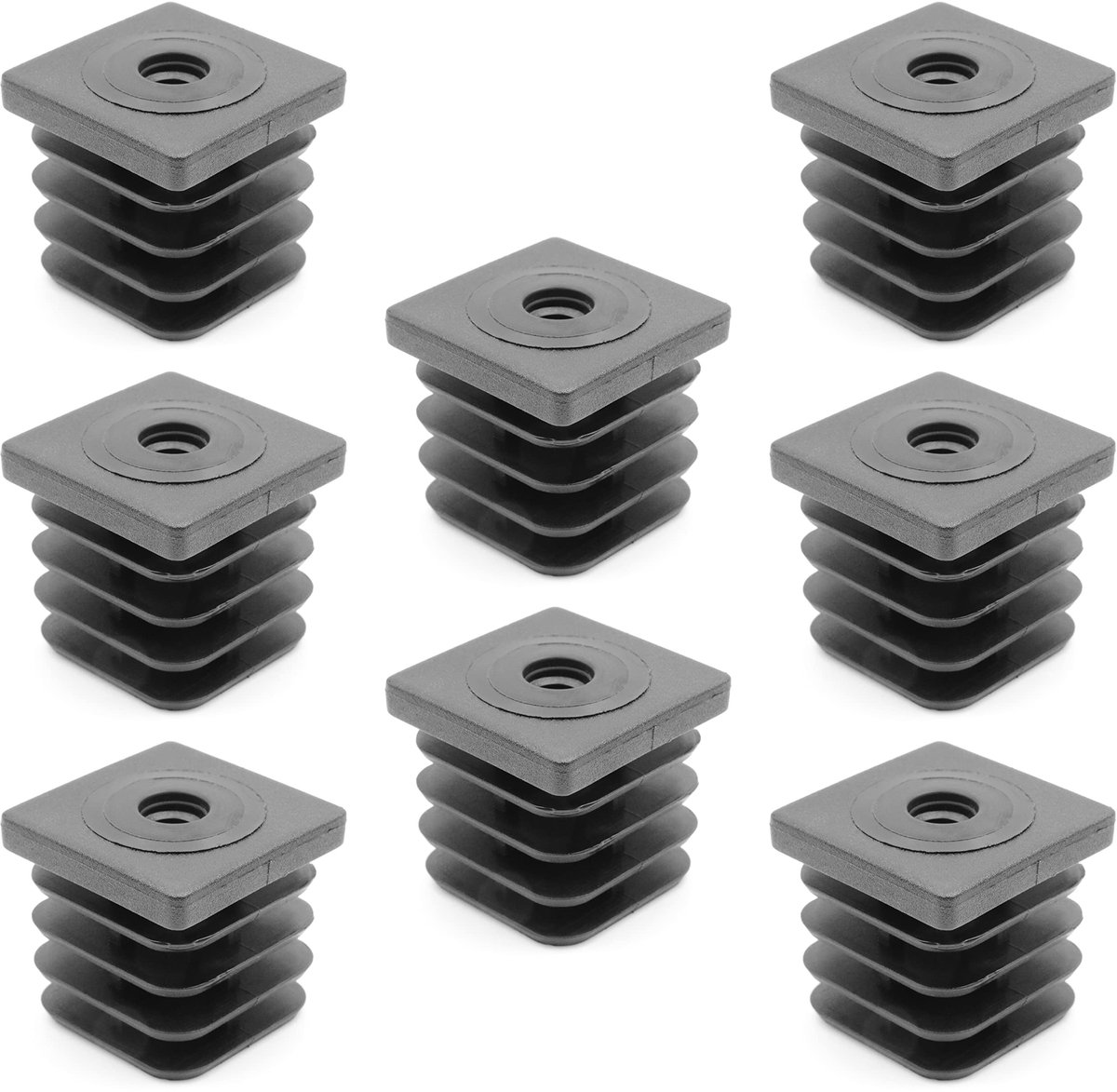 Dailygoods - Dailygoody - Schroefdraadstop - Instelstop voor vierkante buizen - Zwart - Voetkappen van polyamide - Draagvermogen tot 200 kg - Geschikt voor me