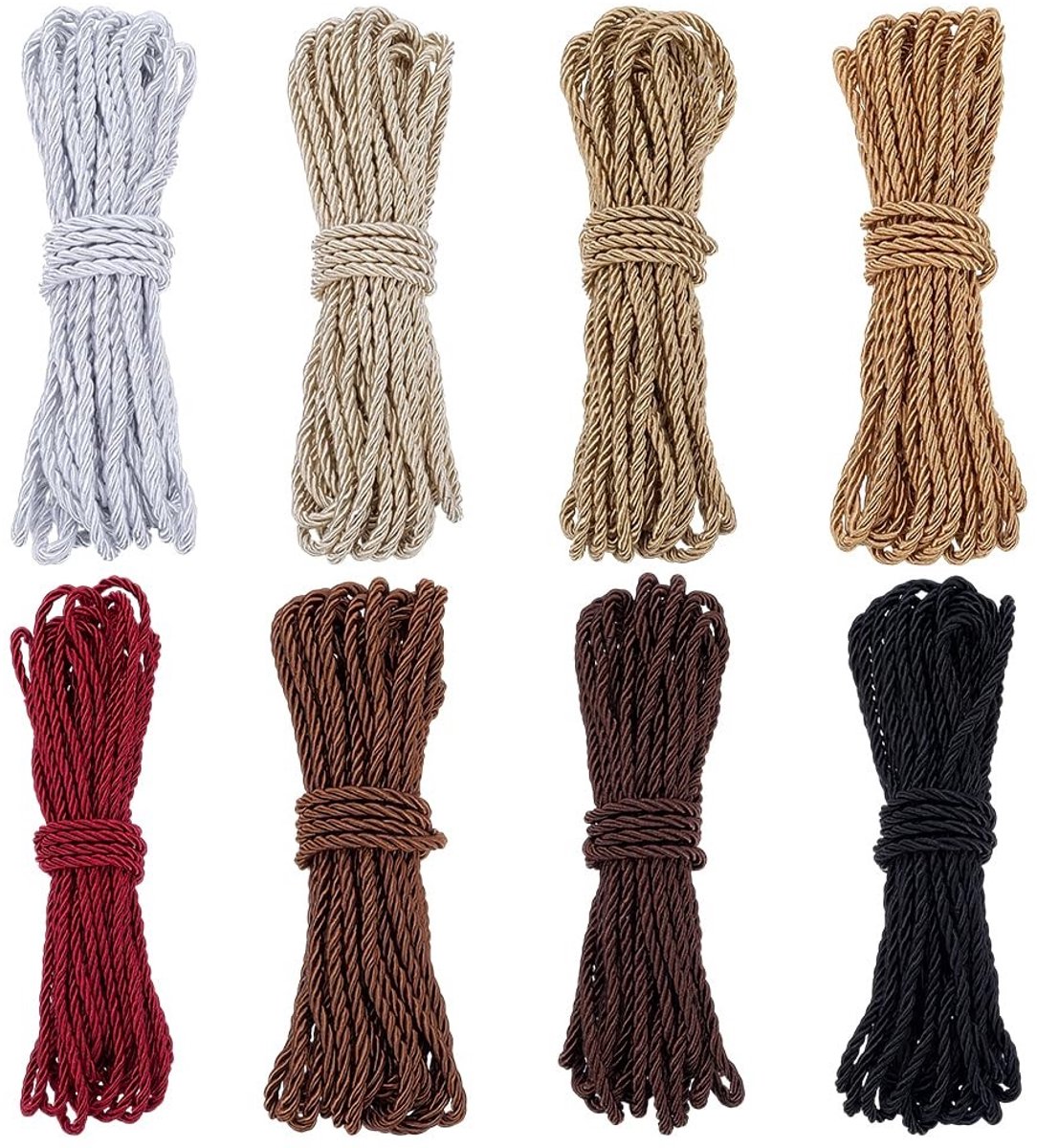Dailygoods - Gedraaid Sierkoord Touwset van 8 Kleuren voor Naaien en Decoratie