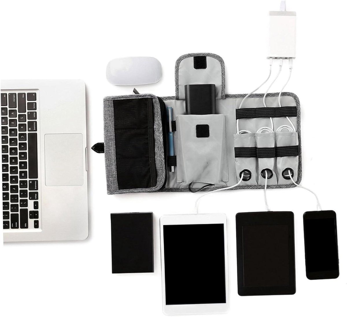 Digitale Opbergtas - Kabel Organizer - Accessoires Opbergen - Opvouwbaar Ontwerp - 19 cm - Grijs