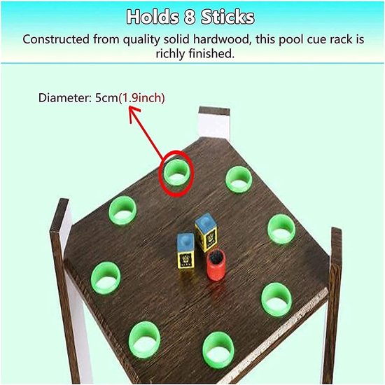 Biljart Keuhouder - Pool Stokkenrek - Keuen Opbergen - Massief Houten Frame - 32x32x60 cm - Houtkleur — afbeelding 3