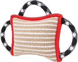 Luocute Hondenbijtkussen, Jute Scheurbestendig Interactief Speeltrainingsspeelgoed met 3 Sterke Handvatten voor Het Kauwen en Gedrag van Grote Honden (rood)