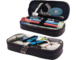 DOFFO Vlinder Steen Borduurwerk Schilderijen Gedrukt Leuke Potlood Case Esthetische Potlood Pouch Speciale Pen Case Kunstleer Potlood Tas Duurzaam Potlood Doos Rits Potlood Gevallen Voor Kantoor Werk,