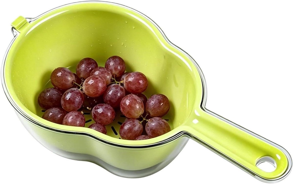 Fruit Zeef - Snelle Mand - Groenten Wassen - Dubbele Afvoer - 28x10x7 cm - Groen
