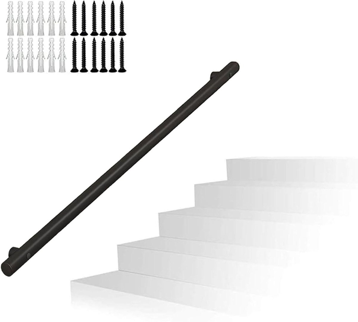 Trapleuning Metaal - Wandsteun Leuning - Veilig Lopen - Moderne Stijl - 360cm Lengte - Zwart