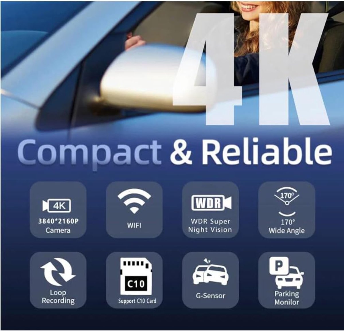 4K Dashcam - Auto Camera - Veilig Rijden - Ingebouwde Wifi - 170 graden - Zwart – foto 6