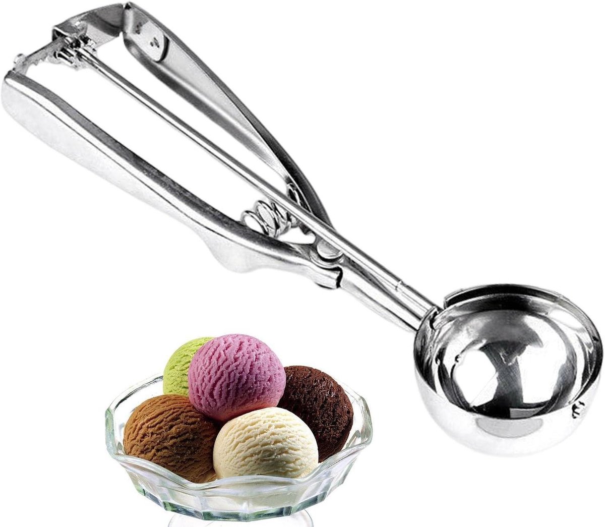 IJsschep - Koekjesschep - Keukenwerk - Ergonomisch design - Klein formaat 4cm - Zilverkleurig