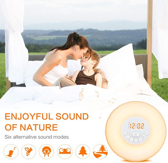 Wekker met Licht - Wake Up Lamp - Rustig Wakker Worden - Zonsopgang Simulatie - 10 Helderheidsniveaus - Meerdere Kleuren — afbeelding 4