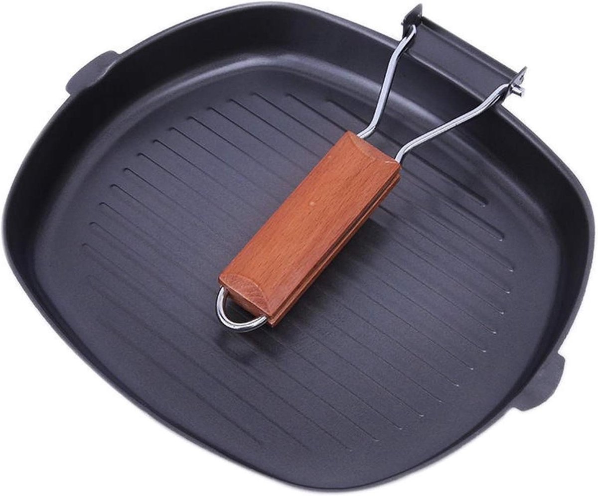 Gietijzeren Koekenpan - Steak Pan - Lekker Koken - Opvouwbaar Handvat - Diameter 24 cm - Zwart