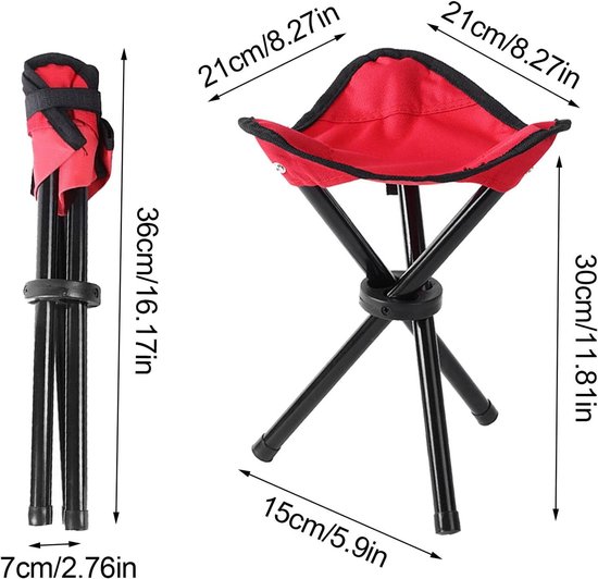 Opvouwbare Kruk - Driepoot Stoel - Outdoor Activiteiten - Compact Ontwerp - 30 cm Hoog - Rood — afbeelding 3