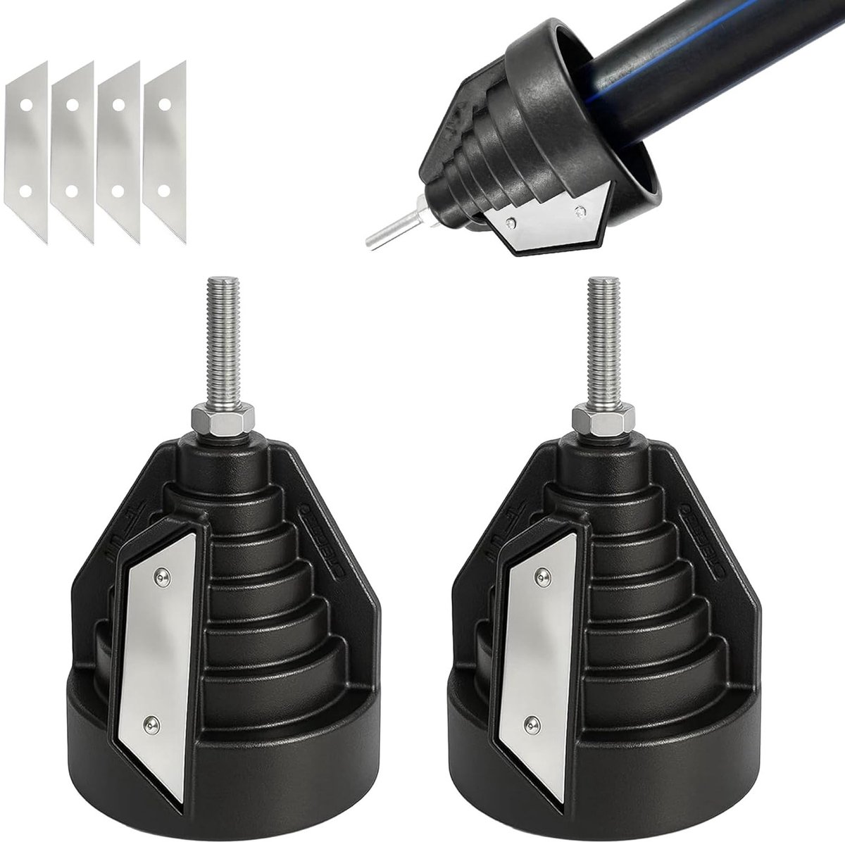 Set van 2 deburringsets voor kunststof buizen: chamfer gereedschap voor 20-63mm PVC, PP, PE en PPR met vervangbladen en handige grip