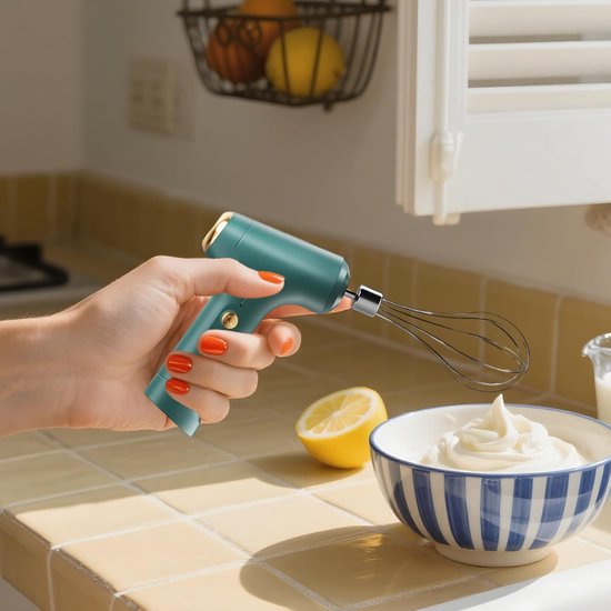 Elektrische Handmixer - Keukenmixer Garde - Bakken en Mixen - Draadloos Oplaadbaar - 3 Snelheden - Groen — afbeelding 4