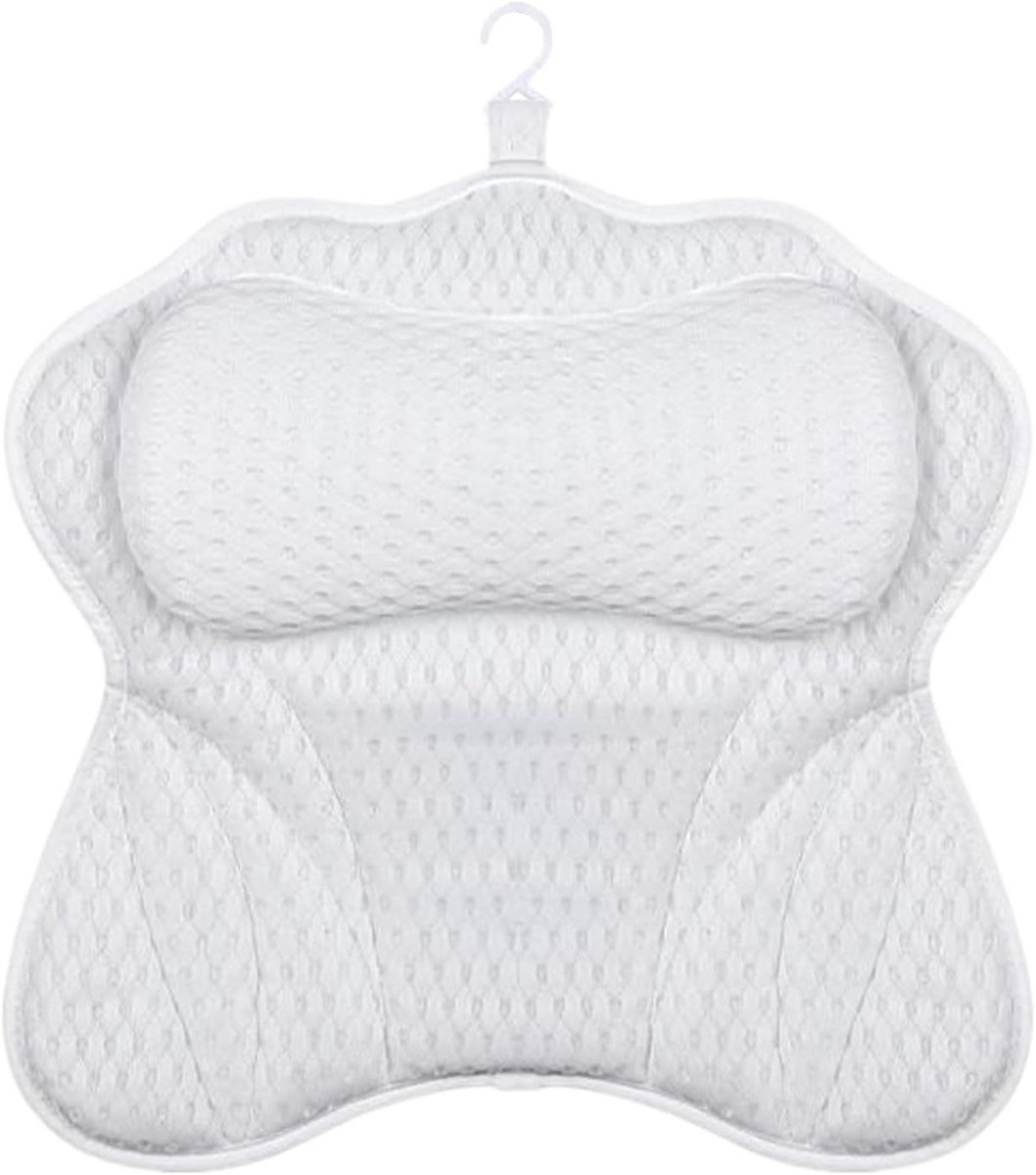 Badkussen - Hoofdsteun bad - Ontspannen baden - 4D Air Mesh - 47 x 42 cm - Wit