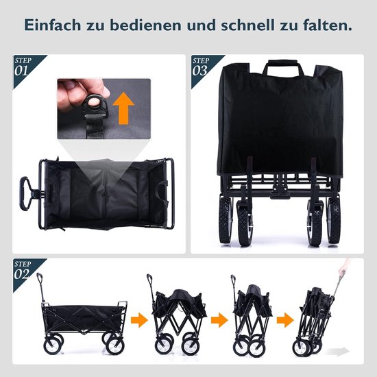 Bolderkar Inklapbaar - Outdoor Wagen - Tuin en Camping - Terrein Geschikt - 96 Liter - Zwart van Bolderkar — afbeelding 3
