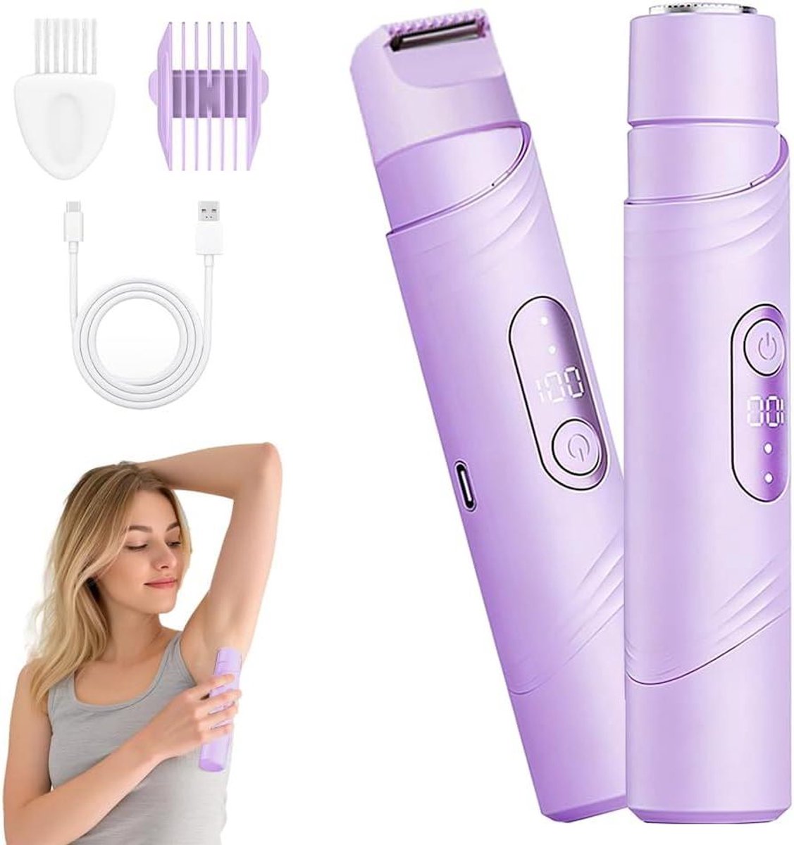 Dames Scheerapparaat - Gezichtshaar Remover - Pijnloos Ontharen - 2-in-1 Ontwerp - 10 x 4 x 2 cm - Wit