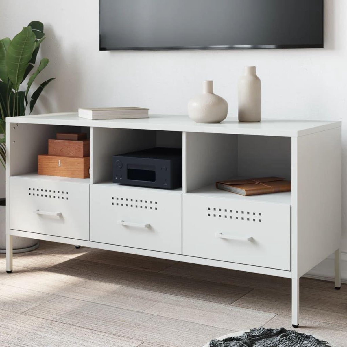 TV-kast - Dressoir meubel - Entertainment centrum - Industriële stijl - 1005 cm breed - Wit