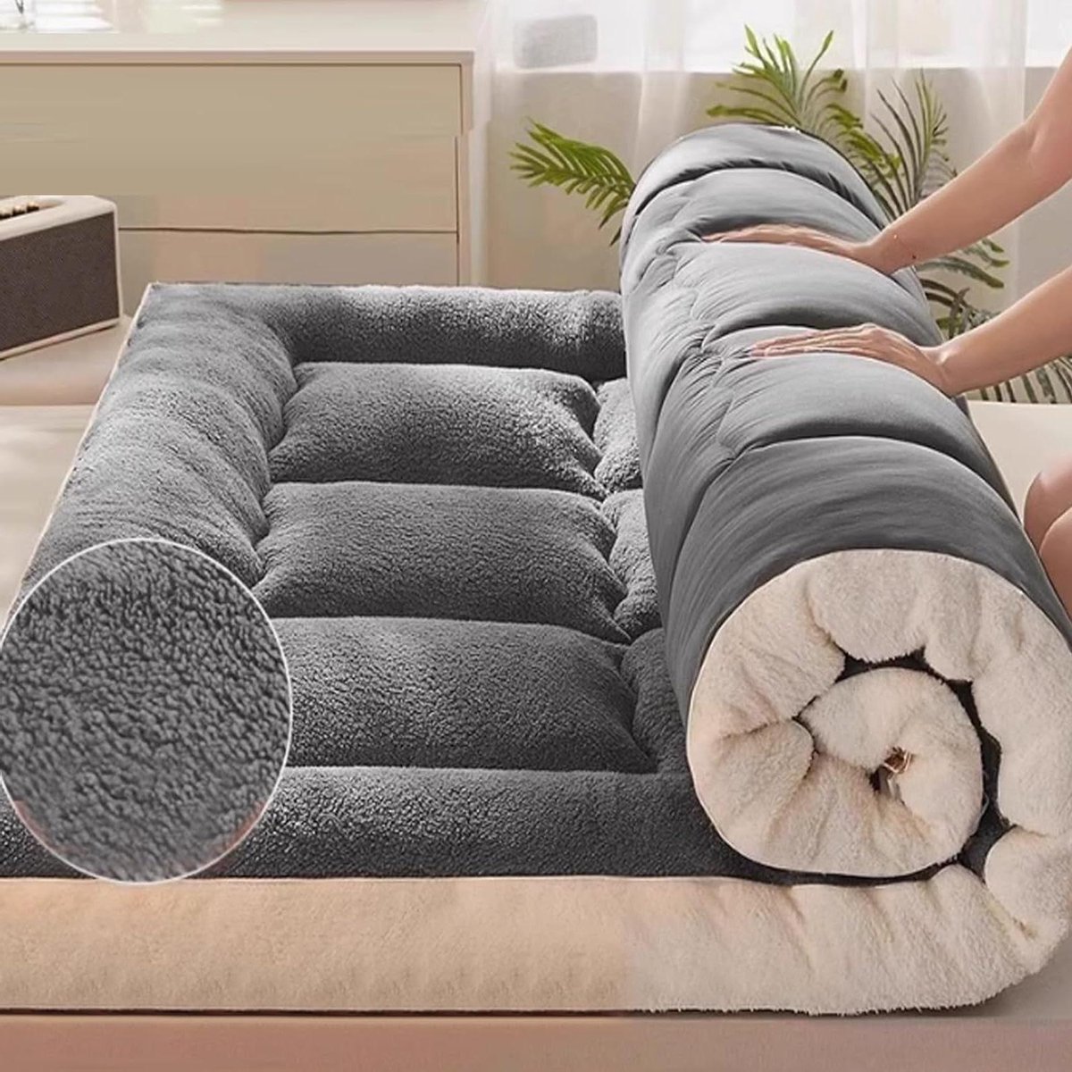 Japanse Vloermatras - Opvouwbare Futon - Comfortabel Slapen - Middelstevige Vulling - Volledige Size - Grijs