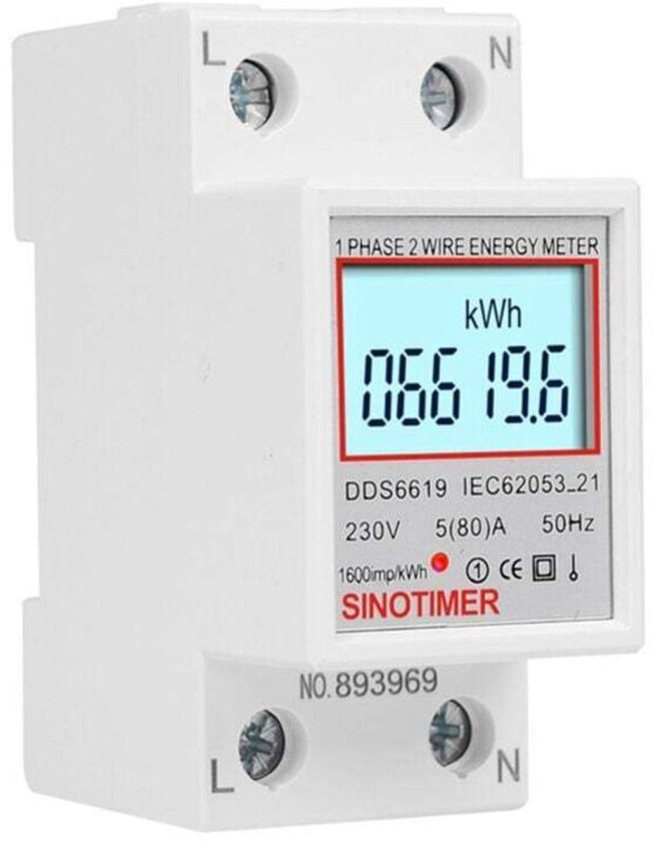 Verlichte DIN-rail enkelfasige elektronische energiemeter 2P 5(80)A 230V