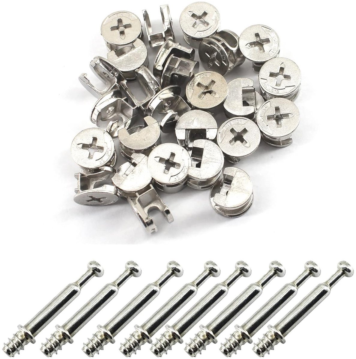 25 Stuks Eccentrische Cam Lock Schroeven met Metalen Zelftappende Pluggen voor Meubels, Kasten en Ladepanelen