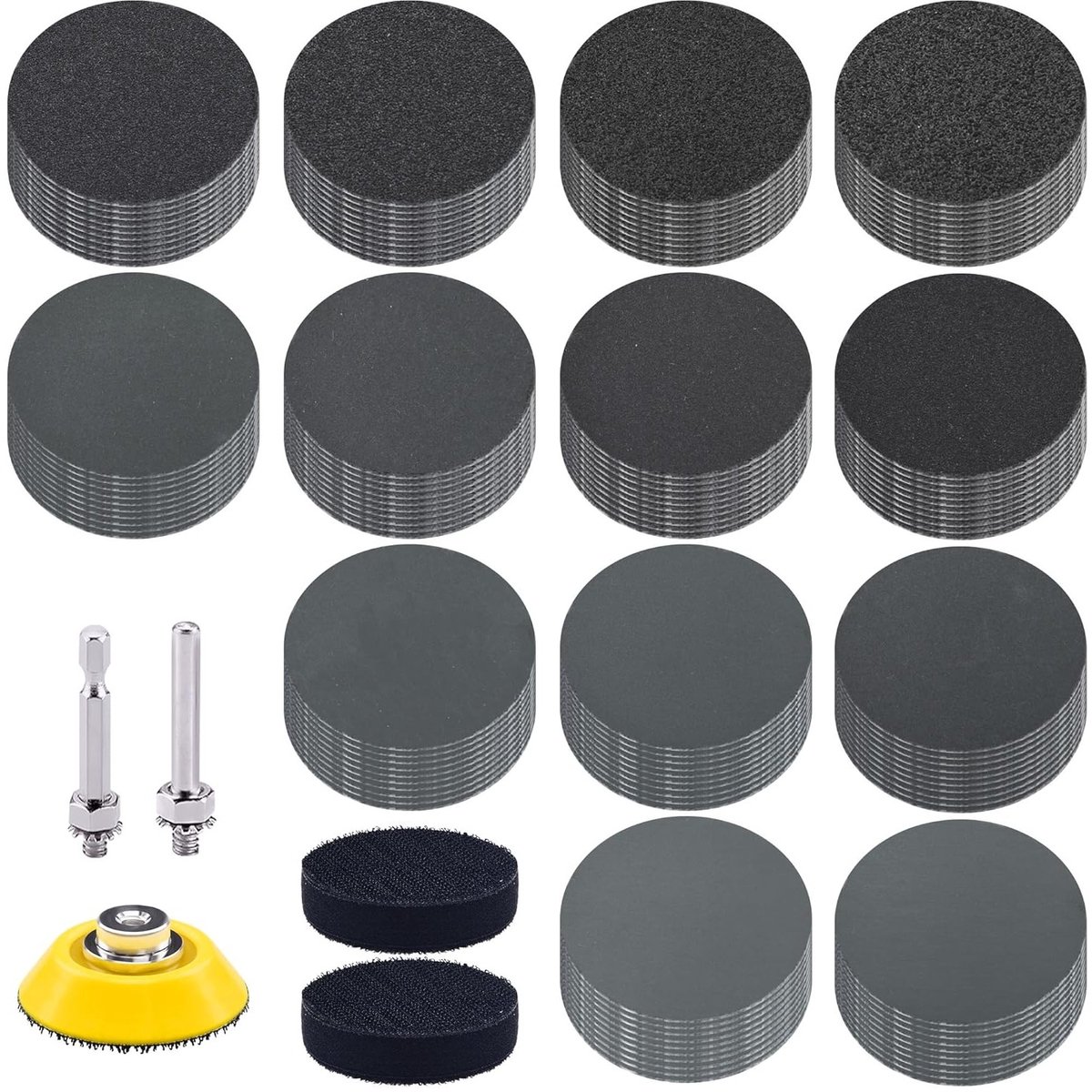 130 Stuks Schuurdisc Set, Rond 50 mm, Korrel 80-10.000, Siliconen Carbide, Geschikt voor Tafelslijpmachines en Haakscharen