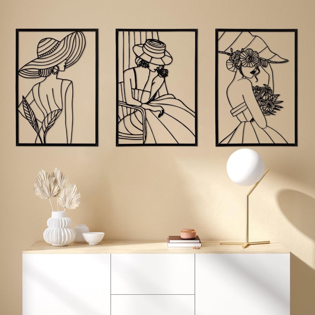 Metalen Wanddecoratie voor de Slaapkamer - Set van 3 Vrouwelijke Wandhangers voor een Aesthetische Interieurstijl in Woonkamer en Slaapkamer