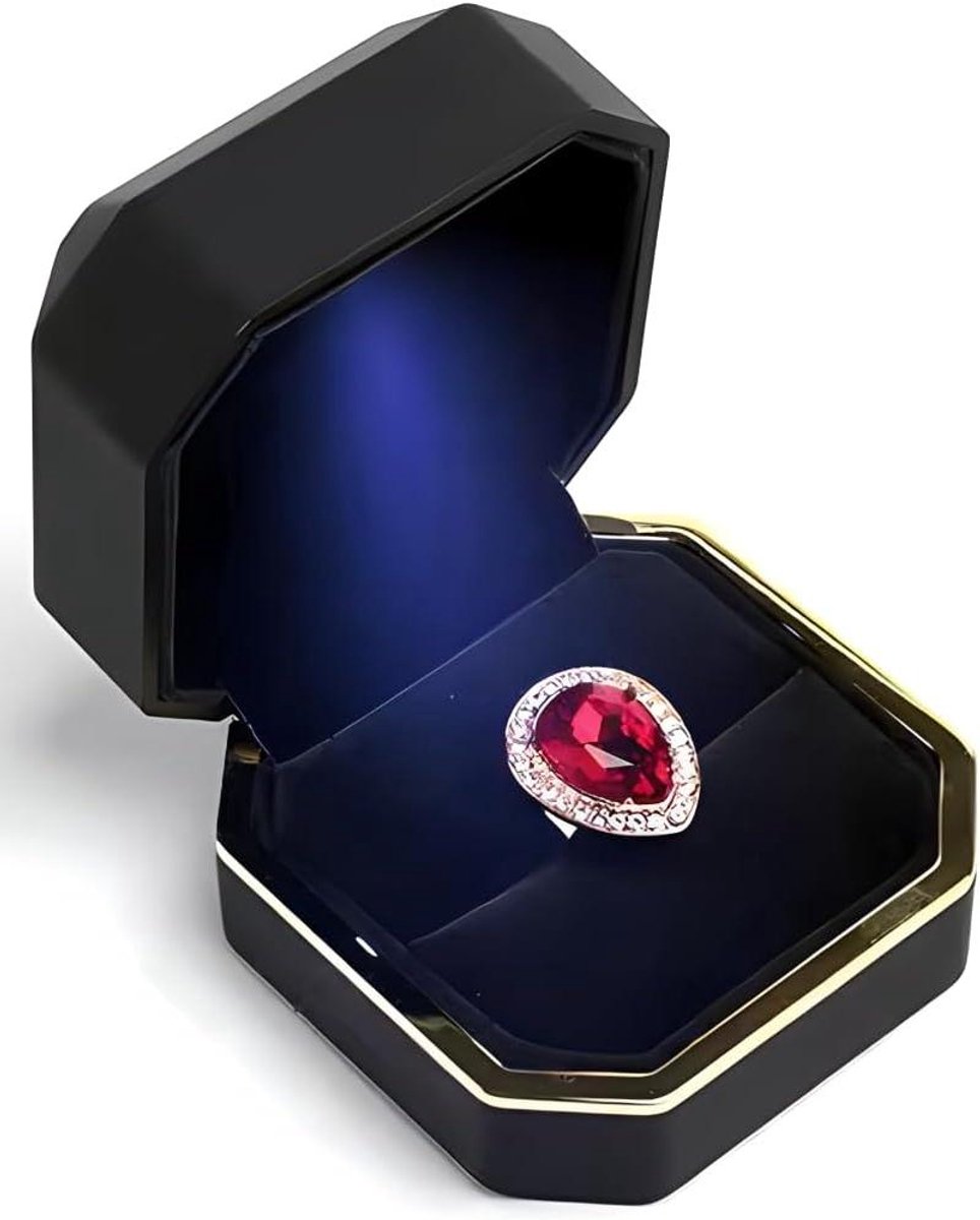 Ringendoosje Luxe - Juwelendoosje Velvet - Cadeau Presentatie - Met LED Licht - 3x3x2 Inch - Zwart