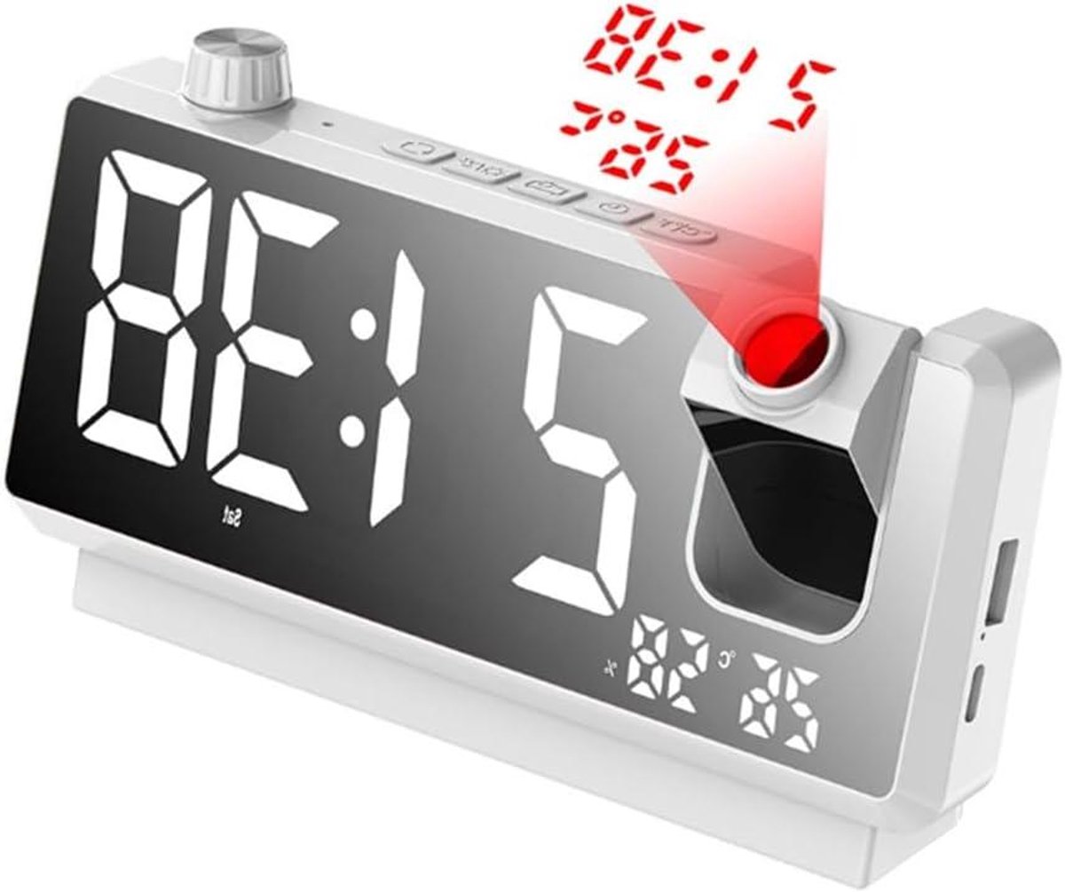 Projectie Wekker - Digitale Klok - Wakker Worden - 180 Graden Draaibaar - HD LED Display - Wit