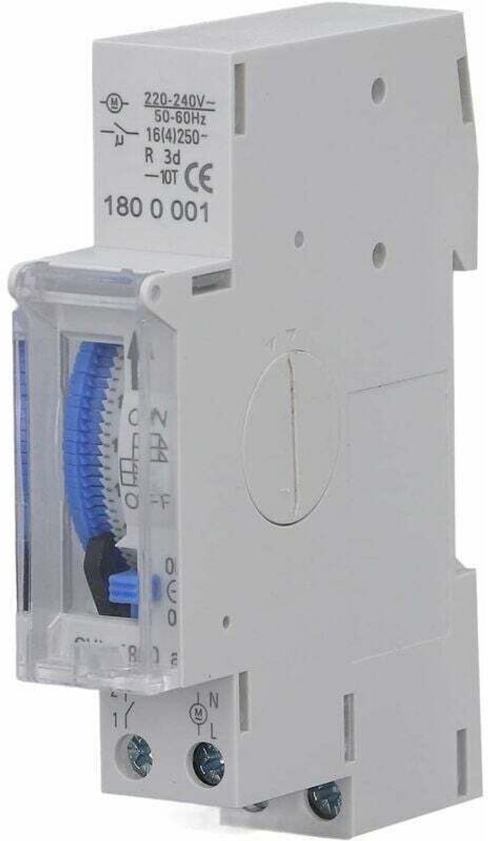 Mechanische timer, wisselstroom 220-240V, 24 uur en 15 minuten, 96-segments analoge railtimer met bovenkap, geschikt voor verlichting, waterverwarmers, irrigatiesystemen, enz.
