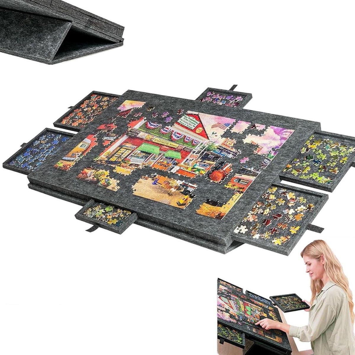 Puzzelbord met Standaard - Puzzelmat Opberger - Puzzels Maken - Inclusief Laden - 1000 Stukjes - Donkergrijs