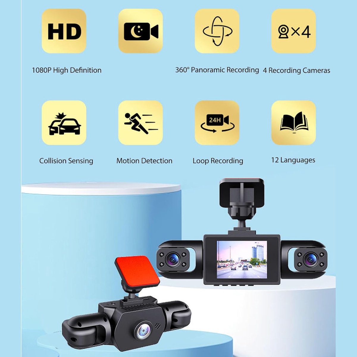 4-kanaals Dashcam - Auto camera - Veiligheid onderweg - Volledige voertuigdekking - 1080P HD - Zwart – foto 2