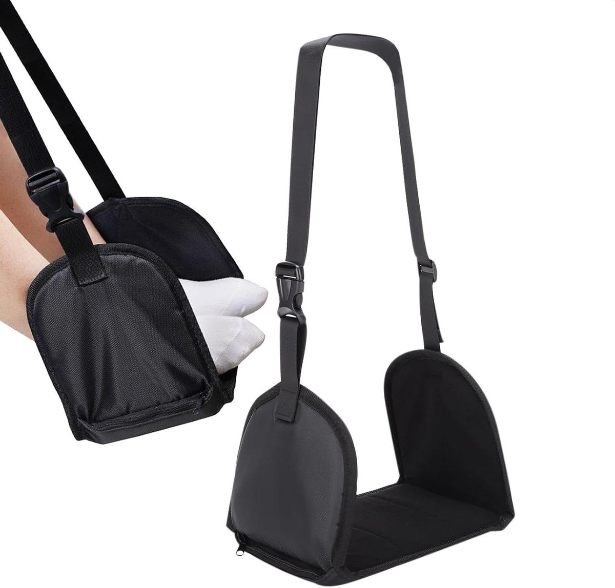 Reis Voetsteun - Vliegtuig Hangmat - Comfortabel Reizen - Antislip Onderkant - 239 x 182 cm - Zwart