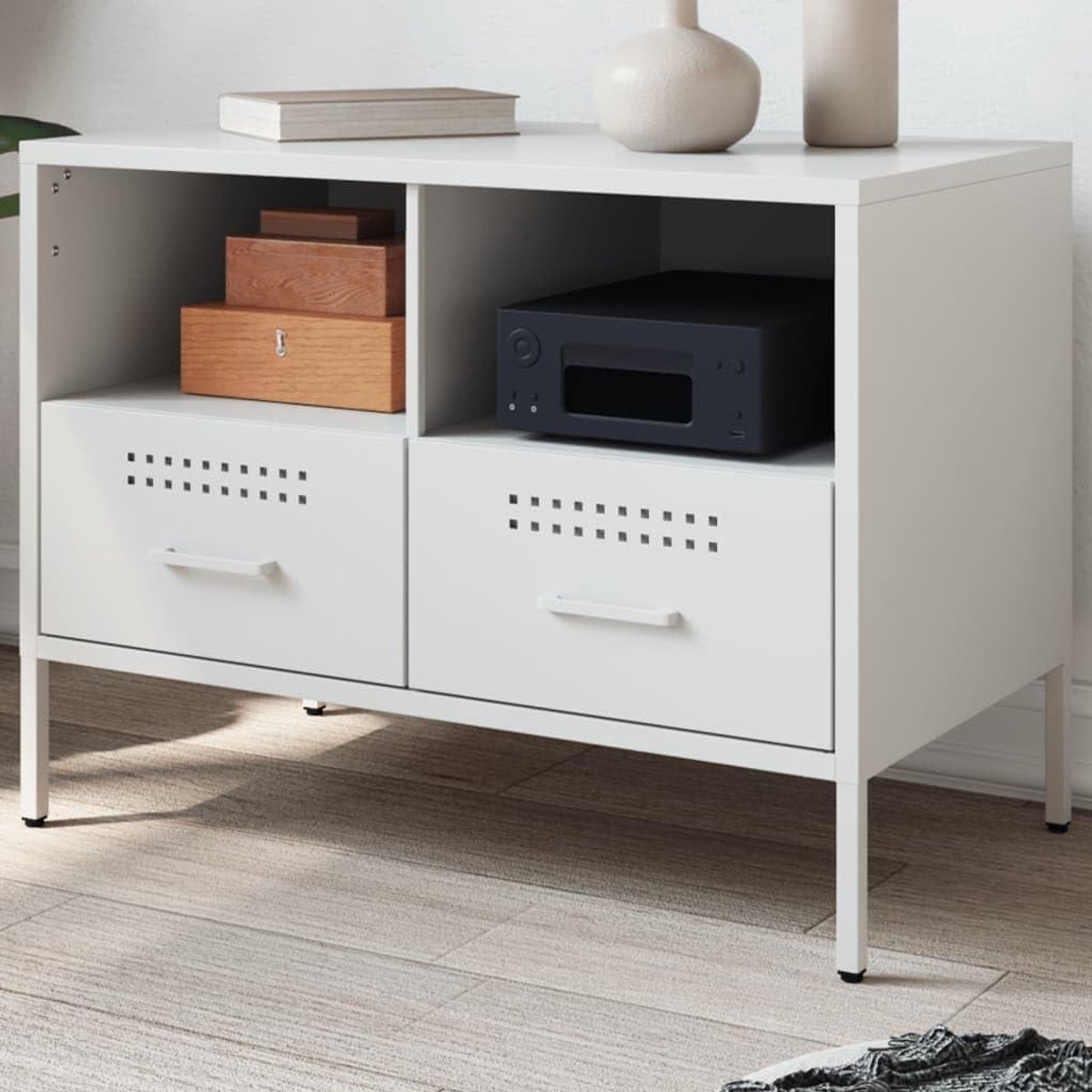 Tv-meubel - Mediabesteding - Woonkamer Inrichting - Industriële Stijl - 68x39x505 cm - Wit