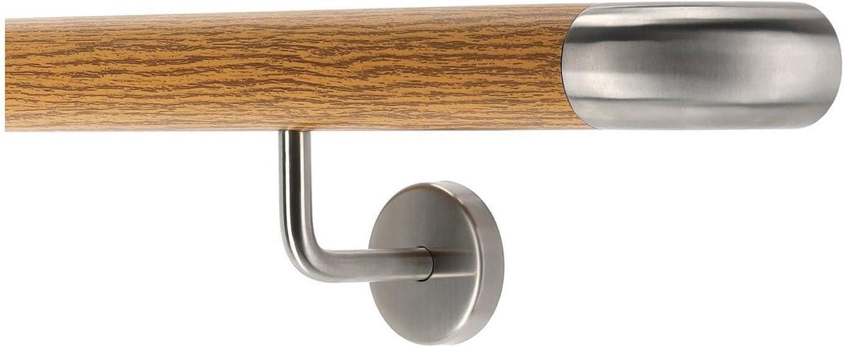 Wandleuning Trapleuning - Hek Aluminium Decor - Veilig Lopen - Eiken Hout Decor - 170 cm - Zilver