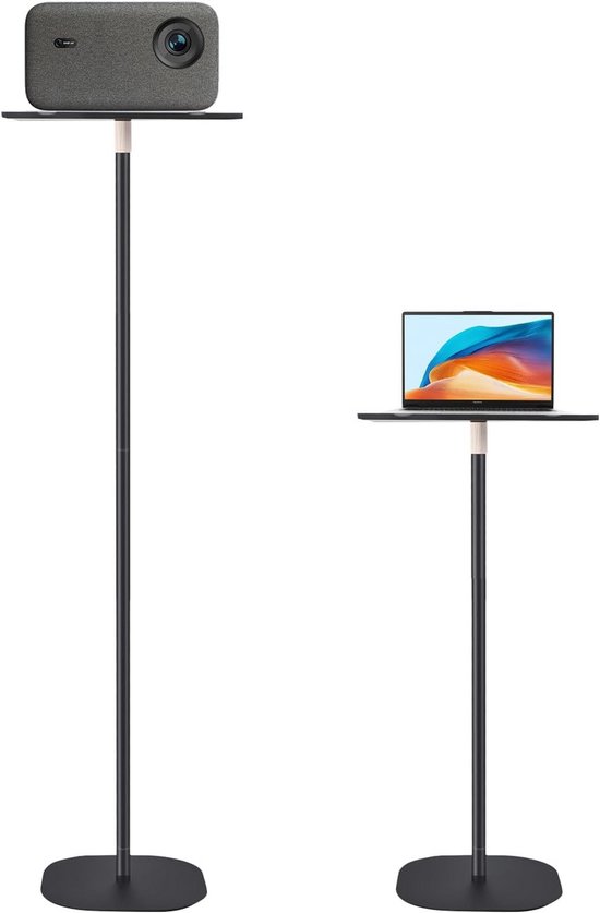 Projector statief verstelbaar 40-155 cm met wieltjes, beamer standaard met laptop plank, 360° draaibaar, staal