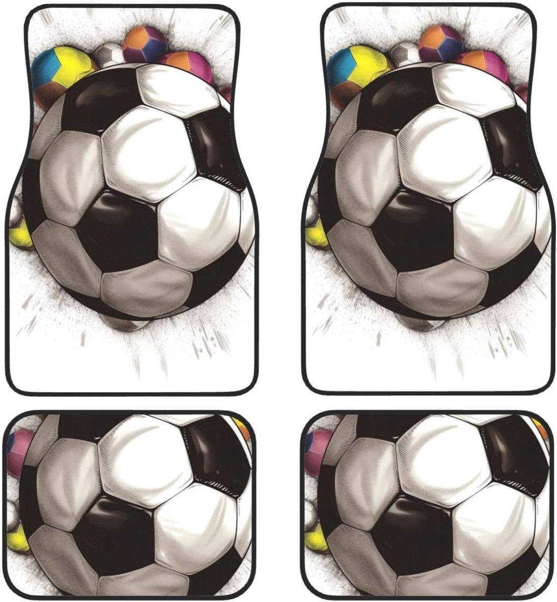 Auto Vloermatten - Auto Tapijt - Auto Beschermen - Voetbal Tekening - Set van 4 - Zwart