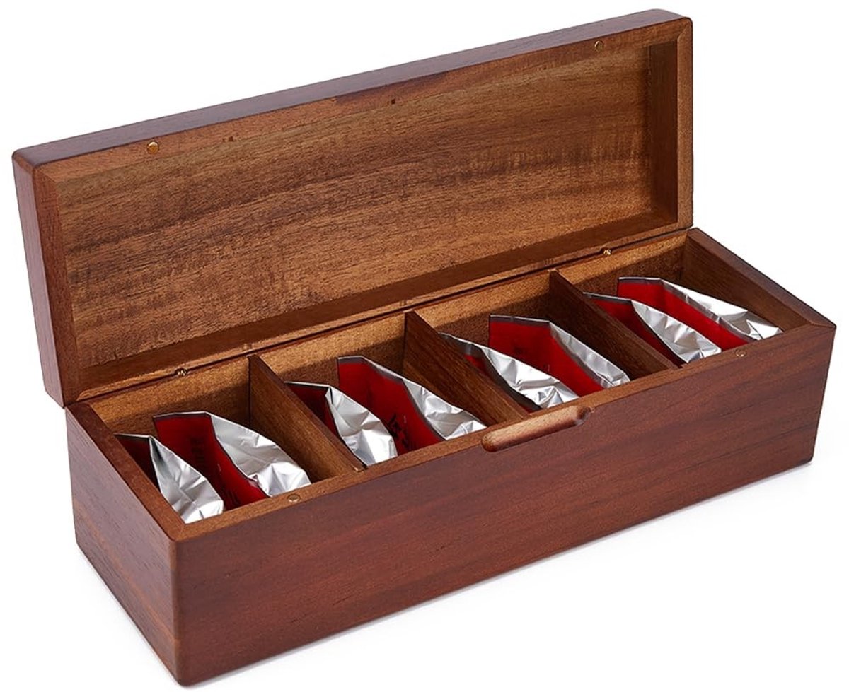 Dailygoods - Houten Theezakjes Organizer met 4 Vakjes