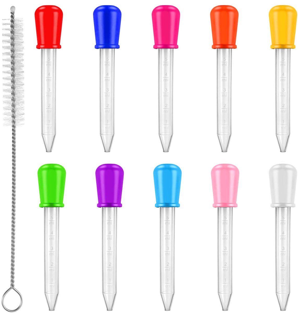 Dailygoods - Set van 10 Siliconen Druppelpipetten met Reinigingsborstel