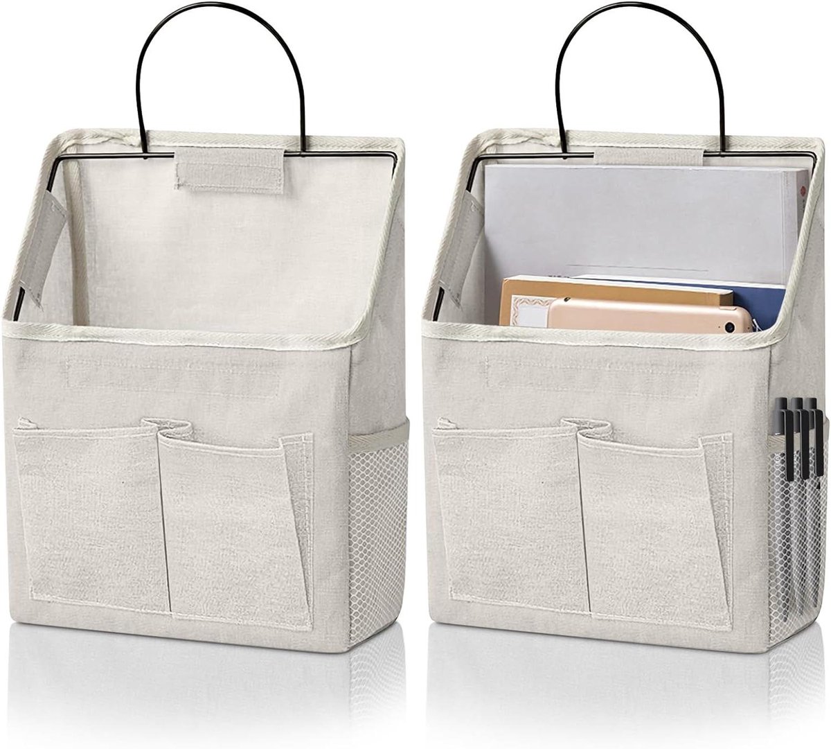Opbergtas - Wandmand - Ruimte Besparen - Stevige Stof - 2 Stuks - Beige Wit