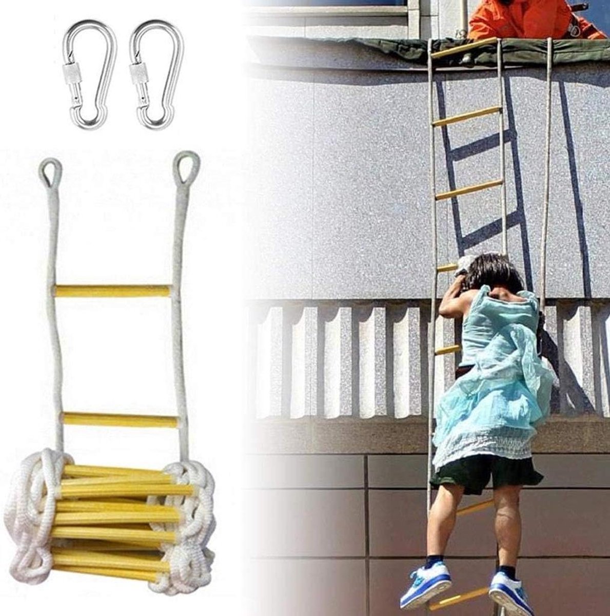 Touwladder - Noodladder - Veilige Ontsnapping - Duurzaam Materiaal - 7 meter - Geel