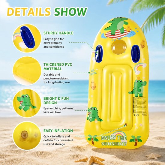 Opblaasbaar luchtmatras - Waterluchtbed zwembad - Waterpret zomer - Kantelvrij design - 110 cm breed - Geel — afbeelding 4