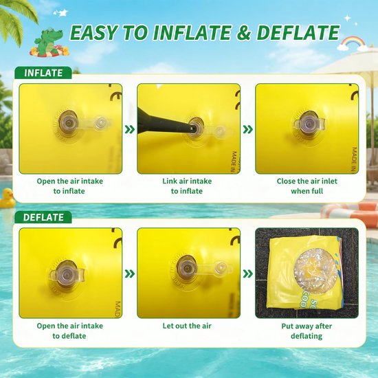 Opblaasbaar luchtmatras - Waterluchtbed zwembad - Waterpret zomer - Kantelvrij design - 110 cm breed - Geel — afbeelding 2