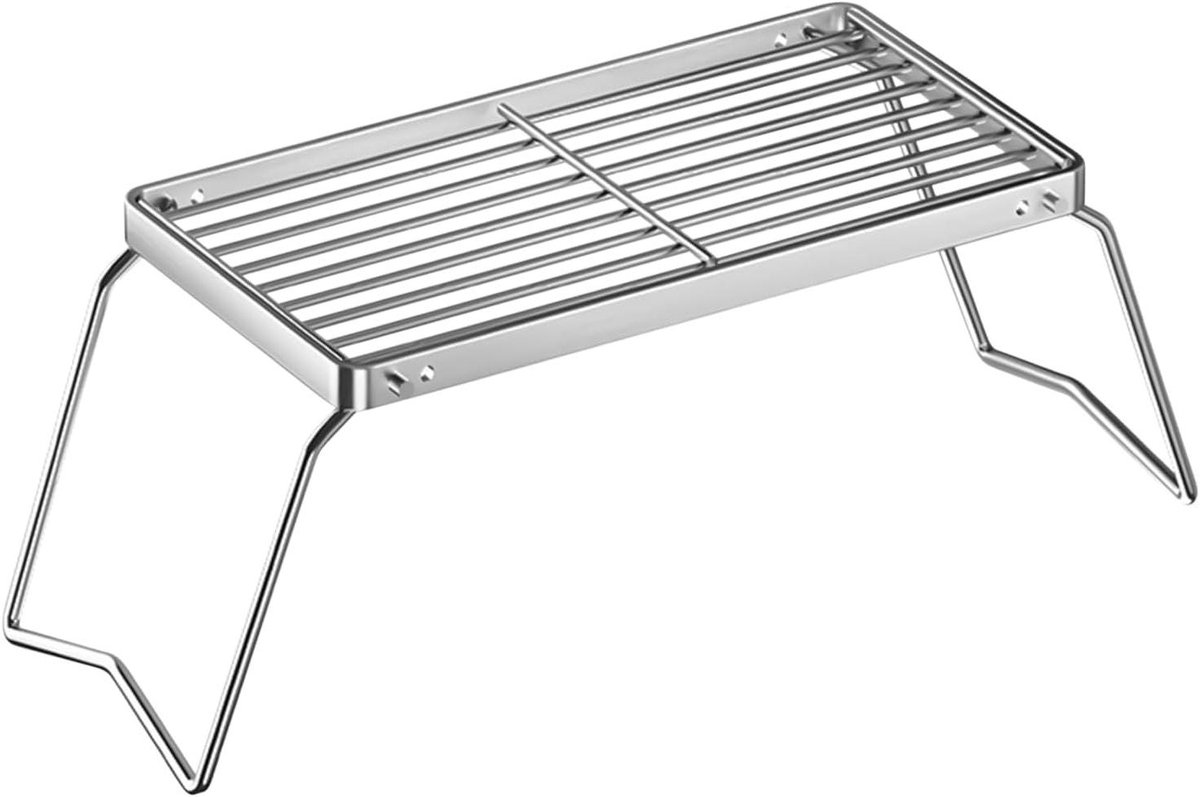 Grillrek - Kookstandaard Bakplaat - Buiten Koken - Opvouwbaar Draagbaar - 30 x 180 mm - Zilver