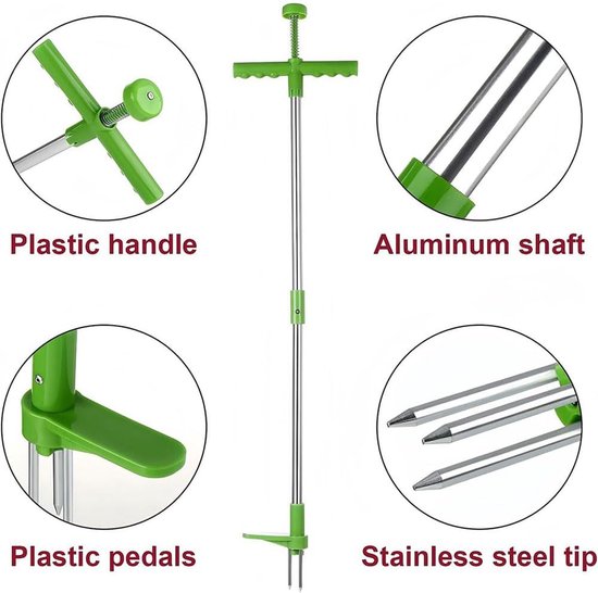 Onkruidtrekker Staand - Wortelverwijderaar Tuin - Gazon Onderhoud - Lange Steel - 3 Klauwen - Zilverkleurig — afbeelding 4