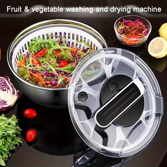Salade Centrifuge - Groente Droger - Salade Bereiden - Grote Capaciteit - 3.5 Liter - Zilver — afbeelding 2