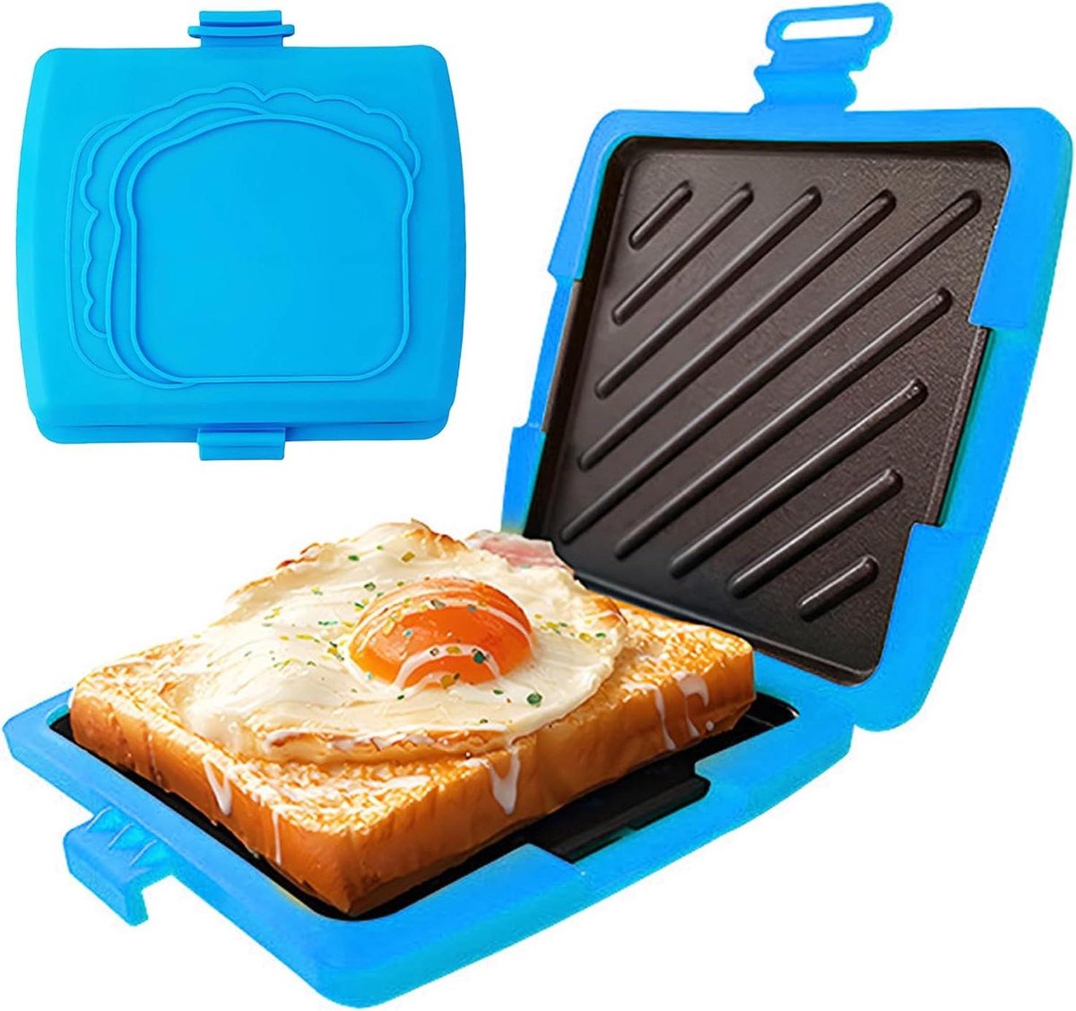 Sandwich Maker Broodjespers Pan Snelle Snacks Magnetron Verwarming 4 x 17 cm Blauw