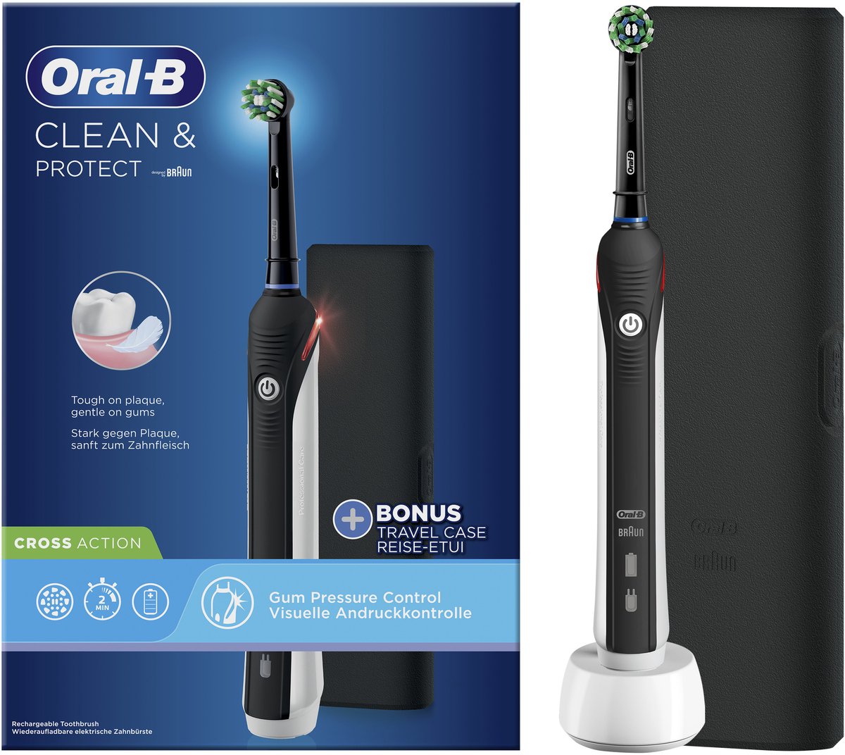 Oral-B Clean & Protect, Volwassene, Roterende tandenborstel, Delicaat, Dagelijkse verzorging, Zwart, 2 min, Duitsland