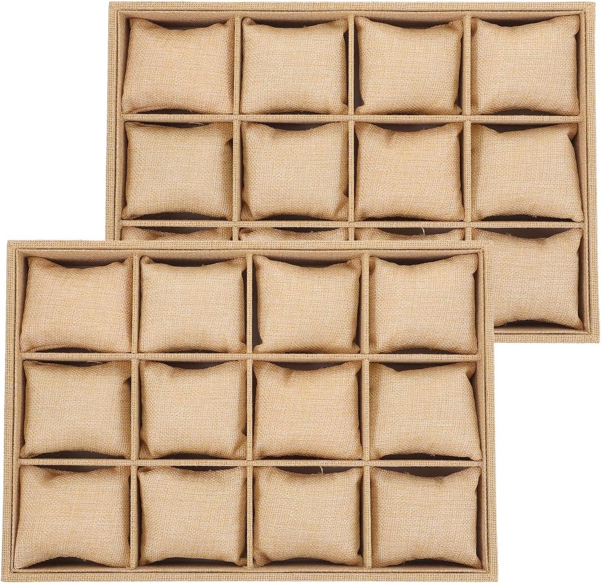 Horloge Armband Dienbladen - Sieradenhouder - Efficiënte Organisatie - Zachte Kussentjes - 2 Stuks 12 Vakken - Khaki