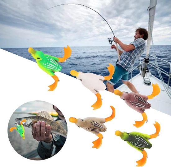 5Pcs Topwater Eend Lokken, 3D Rubber Drijvende Eend Vissen Lokken Met Haken Bass Visaas — afbeelding 4