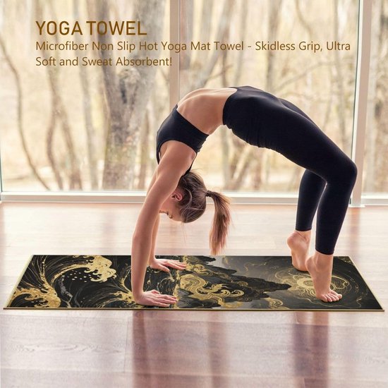 Yoga Handdoek - Mat Deken - Zweet Absorberen - Antislip Onderkant - 185 x 68 cm - Zwart Goud Golven — afbeelding 2